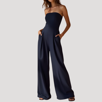 Cordelia | Damen Trägerloser Wide Leg Jumpsuit - Dunkelblau