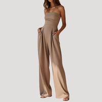 Cordelia | Damen Trägerloser Wide Leg Jumpsuit - Beige