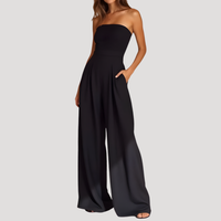 Cordelia | Damen Trägerloser Wide Leg Jumpsuit - Schwarz