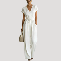 Cordova | Damen V-Ausschnitt Wide Leg Jumpsuit - Weiß