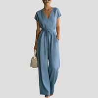 Cordova | Damen V-Ausschnitt Wide Leg Jumpsuit - Blau