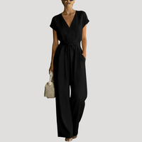 Cordova | Damen V-Ausschnitt Wide Leg Jumpsuit - Schwarz