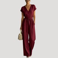 Cordova | Damen V-Ausschnitt Wide Leg Jumpsuit - Burgunder