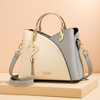Elegante Damen-Schultertasche aus stilvollem Leder - Grau/Weiß