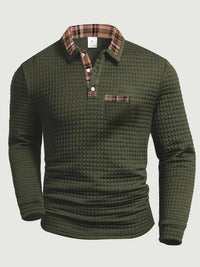 Crispin | Herren Langarm Poloshirt mit Karokragen - Armeegrün