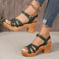 Gwendolyn | Damen Riemchensandalen Geflochtene Details - Green
