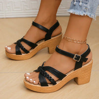 Gwendolyn | Damen Riemchensandalen Geflochtene Details - Schwarz