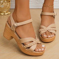 Gwendolyn | Damen Riemchensandalen Geflochtene Details - Kamel