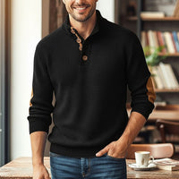 Sebastian | Herren Langarmpullover mit Knöpfen - Schwarz