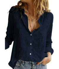 Damen Baumwollbluse | Lang - Blau