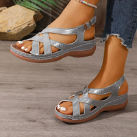 Alnia – Bequeme Orthopädische Keilsandalen - Silber