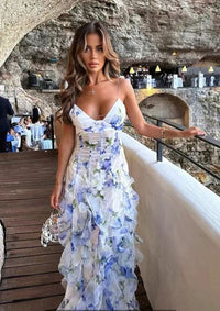 Charlotte – Kleid mit 3D-Effekt und langem Rock - Blau