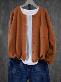 Eugenia | Damen Rundhals-Cardigan mit Knöpfen und Tasche - Hellbraun