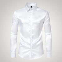 Tobias | Herren Festliches Satin Gerades Hemd - Weiß
