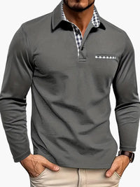 Elegantes Herrenpolo mit langen Ärmeln, moderner Stil für Business und Freizeit - Grau