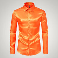 Tobias | Herren Festliches Satin Gerades Hemd - Orange