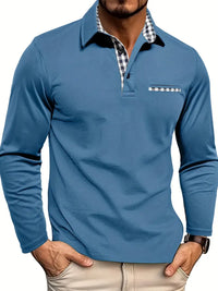 Chris | Herren Warmes Langarm Poloshirt - Hellblau