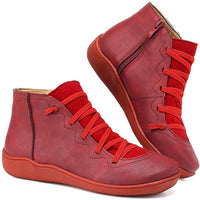 Clara | Damen Ankle Boots Flache Schnür-Stiefeletten mit Reißverschluss - Rot