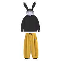 Damen-Anorak und Hose mit weitem Bein Set - Schwarz/Gelb