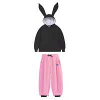 Damen-Anorak und Hose mit weitem Bein Set - Schwarz/Lila