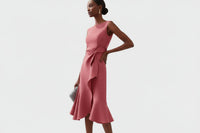 Damen Ärmelloses Midikleid mit Asymmetrischem Taillendetail und Ausgestelltem Saum - Rosa