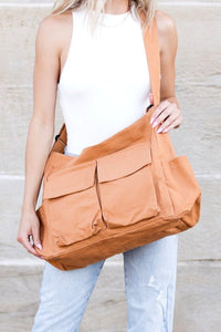 Elfriede | Damen Übergroße Canvas Tote Bag Messenger Schultertasche - Kamel