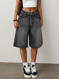 Damen Bermuda-Jeansshorts mit hoher Taille - Grau