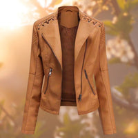Elisabeth | Damen Bikerjacke Kunstleder Reißverschluss Schulterdetail - Orange
