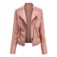 Elisabeth | Damen Bikerjacke Kunstleder Reißverschluss Schulterdetail - Rosa