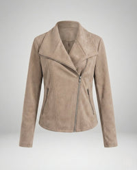 Nora | Damen Bikerjacke Kunstleder Wildlook asymmetrischer Reißverschluss - Aprikose