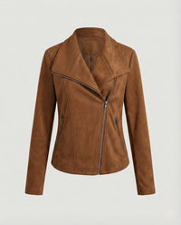 Nora | Damen Bikerjacke Kunstleder Wildlook asymmetrischer Reißverschluss - Camel
