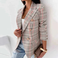 Damen karierter Blazer mit Knöpfen, Langarm - Grau