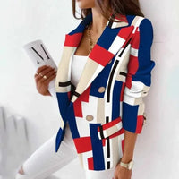 Damen karierter Blazer mit Knöpfen, Langarm - Rot