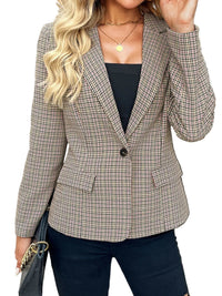 Damen Blazer mit fallendem Revers, Ein-Knopf-Verschluss und langen Ärmeln - Grau