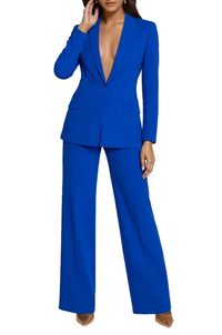 Damen Blazer und Hose Set mit Knopfverschluss - Blau