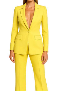Damen Blazer und Hose Set mit Knopfverschluss - Gelb