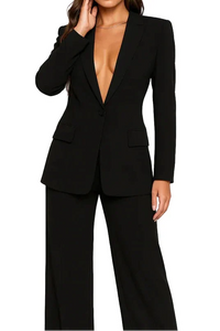 Damen Blazer und Hose Set mit Knopfverschluss - Schwarz