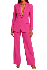 Damen Blazer und Hose Set mit Knopfverschluss - Rosa