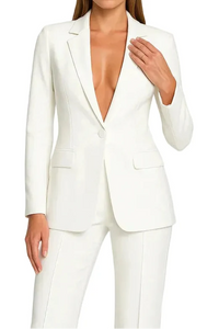 Damen Blazer und Hose Set mit Knopfverschluss - Weiß