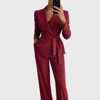 Damen-Blazer und Hosen-Set - Burgunderrot