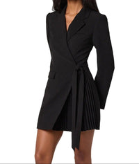 Damen-Blazerkleid mit Wickelfront und Taillenbindung - Schwarz