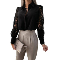 Damen-Bluse mit Cut-out-Ärmeln und Umlegekragen - Schwarz