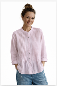 Damen Bluse mit Faltenfront und Knopfleiste - Rosa