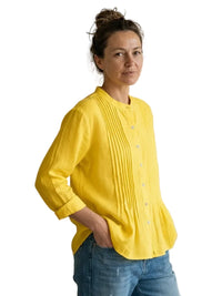 Damen Bluse mit Faltenfront und Knopfleiste - Gelb