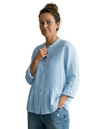 Damen Bluse mit Faltenfront und Knopfleiste - Blau