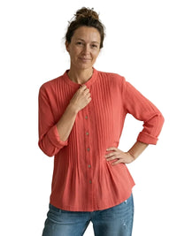 Damen Bluse mit Faltenfront und Knopfleiste - Rot