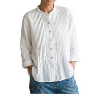 Damen Bluse mit Faltenfront und Knopfleiste - Weiß