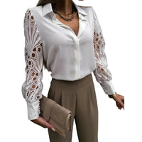 Damen-Bluse mit Knopfleiste und Ärmeln mit Durchbruchmuster - Weiß