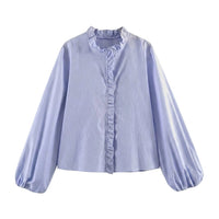 Damen-Bluse mit Rüschendetails und elastischen Ärmelbündchen - Hellblau