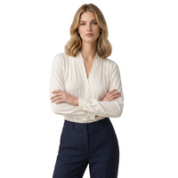 Damen-Bluse mit V-Ausschnitt, Falten-Details und Knopfmanschetten - Weiß